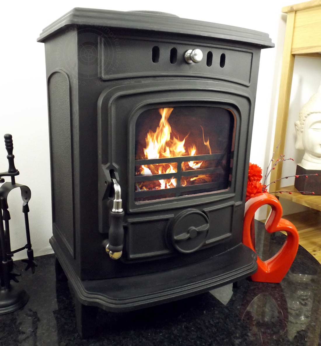CAST IRON ENAMEL BACK BOILER LOG WOOD BURNING MULTIFUEL STOVE BLACK